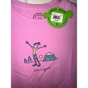 NWT Life Is Good Womens Pink Tee Sunrise Camp Graphic Size Small